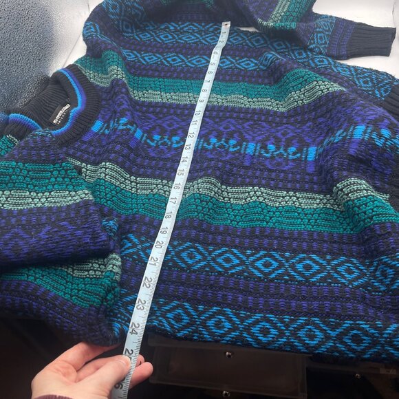 80s Expressions International Sweater Men Large Blue Chunky Grandpa Colorful X - Picture 4 of 10